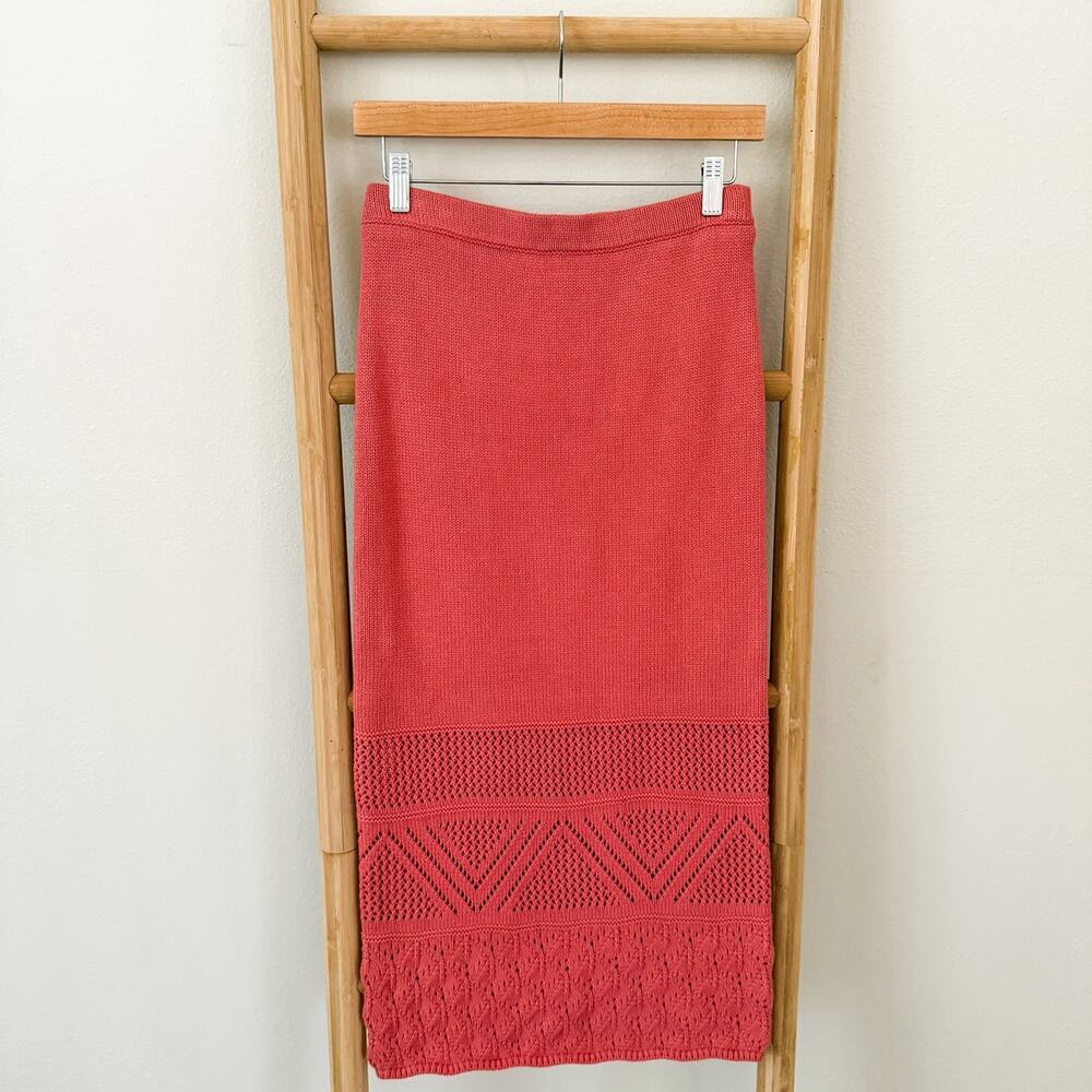 House of Harlow 1960 Crochet Knit Midi Skirt Small Dusty Coral Pink Boho Lined